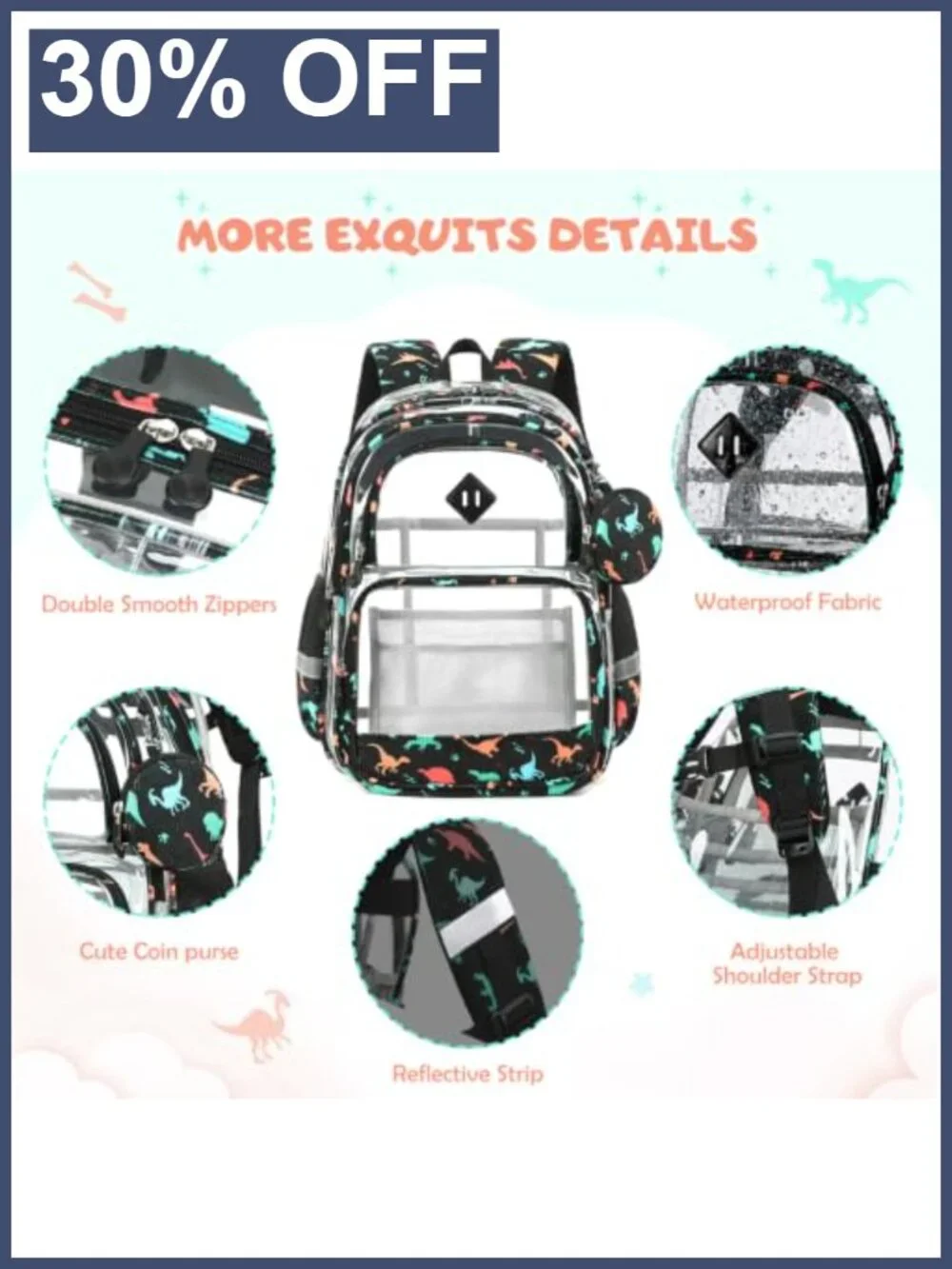 Clear Corduroy Kids Backpack with Lunch Bag and Pencil Case Set
